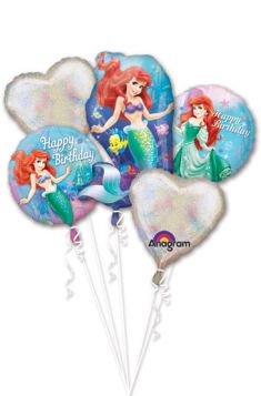 Little Mermaid Balloons - Ariel Balloon Bouquet - 5 Balloons