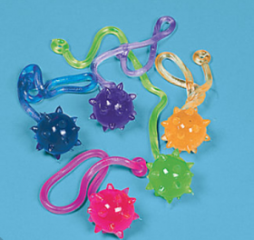 Plastic Sticky Spiked Balls with Cord Assortment 1 doz