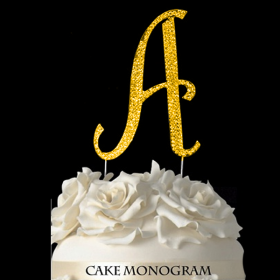 Gold Monogram Cake Topper - A