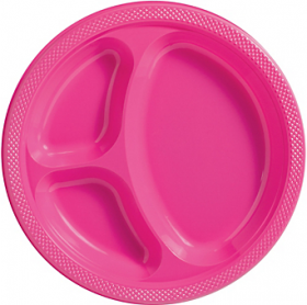 Bright Pink  Plastic Divided Dinner Plates 20ct 
