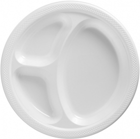  Frosty White  Plastic Divided Dinner Plates 20ct
