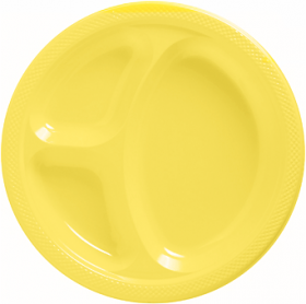 Light Yellow  Plastic Divided Dinner Plates 20ct