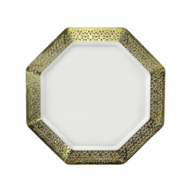 Lacetagon - 9.25" Pearl Plate - Gold Rim - 10 Count