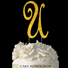 Gold Monogram Cake Topper - U