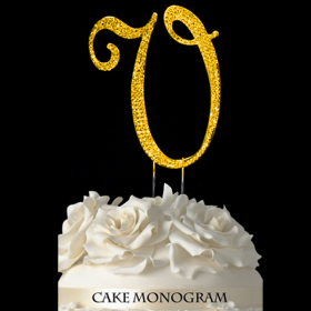 Gold Monogram Cake Topper - V