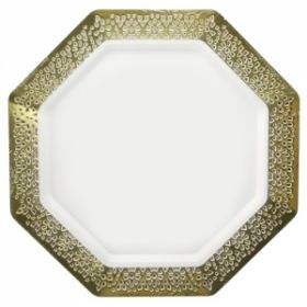 Lacetagon - 11" Pearl Plate - Gold Rim - 10 Count