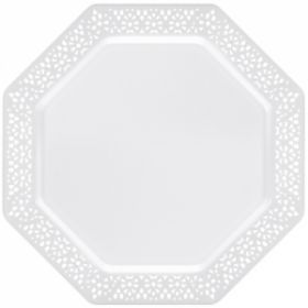 Lacetagon - 11" Plastic White Plate -  Pearl White Rim - 10 Count