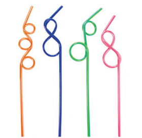 Plastic Neon Two-Tone Fun Loop Straws