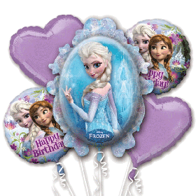 Frozen Anna & Elsa 5 Balloon Bouquet Happy Birthday