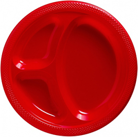 Apple Red  Plastic Divided Dinner Plates 20ct 