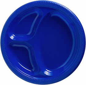  Bright Royal Blue  Plastic Divided Dinner Plates 20ct