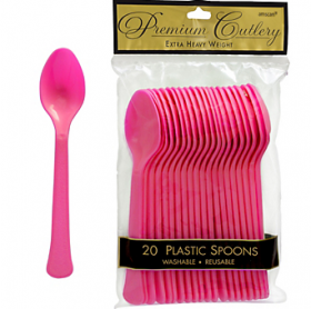 Bright Pink Premium Quality Plastic Spoons 20ct