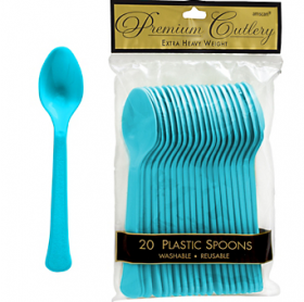 Carribbean Blue  Premium Quality Plastic Spoons 20ct   