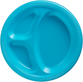  Carribbean Blue  Plastic Divided Dinner Plates 20ct 
