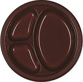 Chocolate Brown  Plastic Divided Dinner Plates 20ct