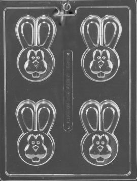 HAPPY EASTER BUNNY LOLLIPOP CLEAR PLASTIC CHOCOLATE CANDY MOLD E041
