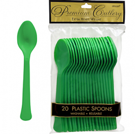 Festive Green  Premium Quality Plastic Spoons 20ct