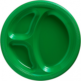 Festive Green  Plastic Divided Dinner Plates 20ct