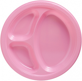   New Pink  Plastic Divided Dinner Plates 20ct 