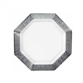 Lacetagon - 7.25" Pearl Plate - Silver Rim - 10 Count