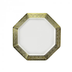 Lacetagon - 7.25" Pearl Plate - Gold Rim - 10 Count