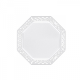 Lacetagon - 7.5" Plastic White Plate -  Pearl White Rim - 10 Count