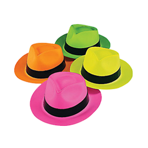12 Pack Neon Gangster Hats Party Fancy Dress Bright Hats 