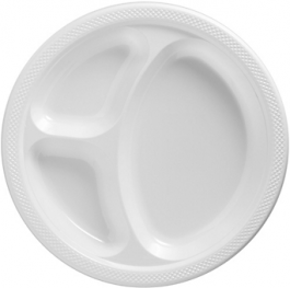 White Plastic Divided Dinner Plates 20ct